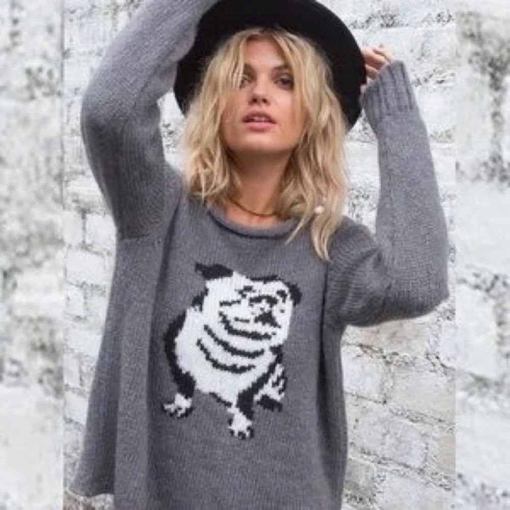 Wooden Ships Bulldog Sweater Acrylic Mohair Wool Gray Women's Size S/M $135.
